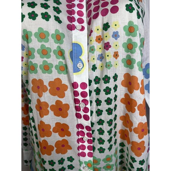 Talbots Shirt Womens Medium White Multicolor Floral Dot Button Down Long Sleeve - Picture 5 of 12